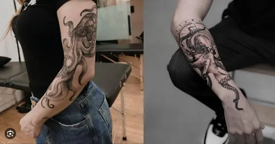 sketch inspired octopus tattoo