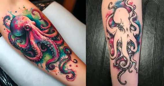 watercolor octopus tattoo